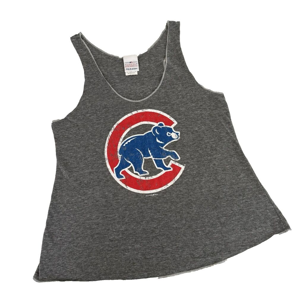MLB Chicago Cubs Women's XL Tank Top T-Shirt Gray Distressed Logo Lightweight
